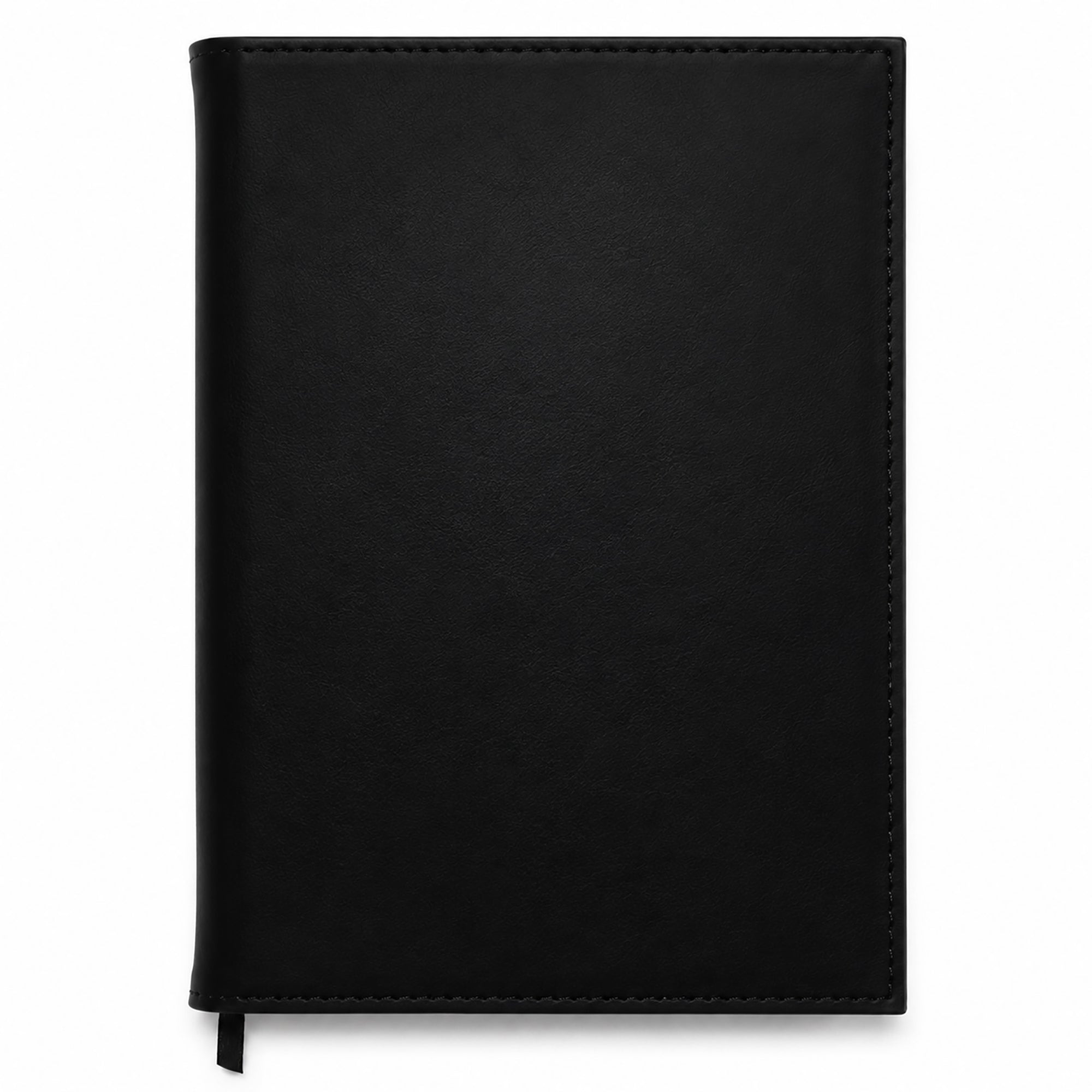 Black leather notebook on a white background