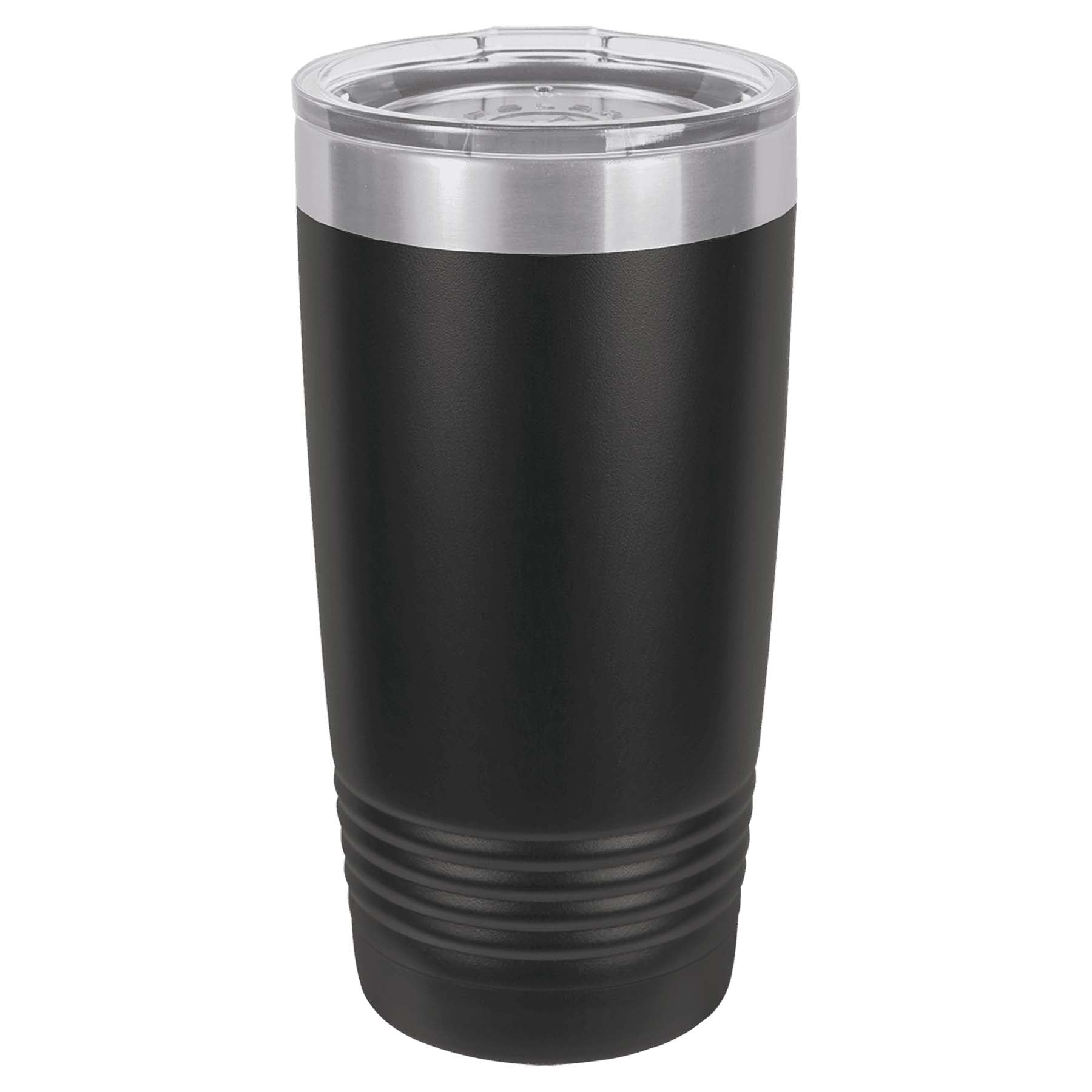 20oz tumbler with clear lid and black metal body