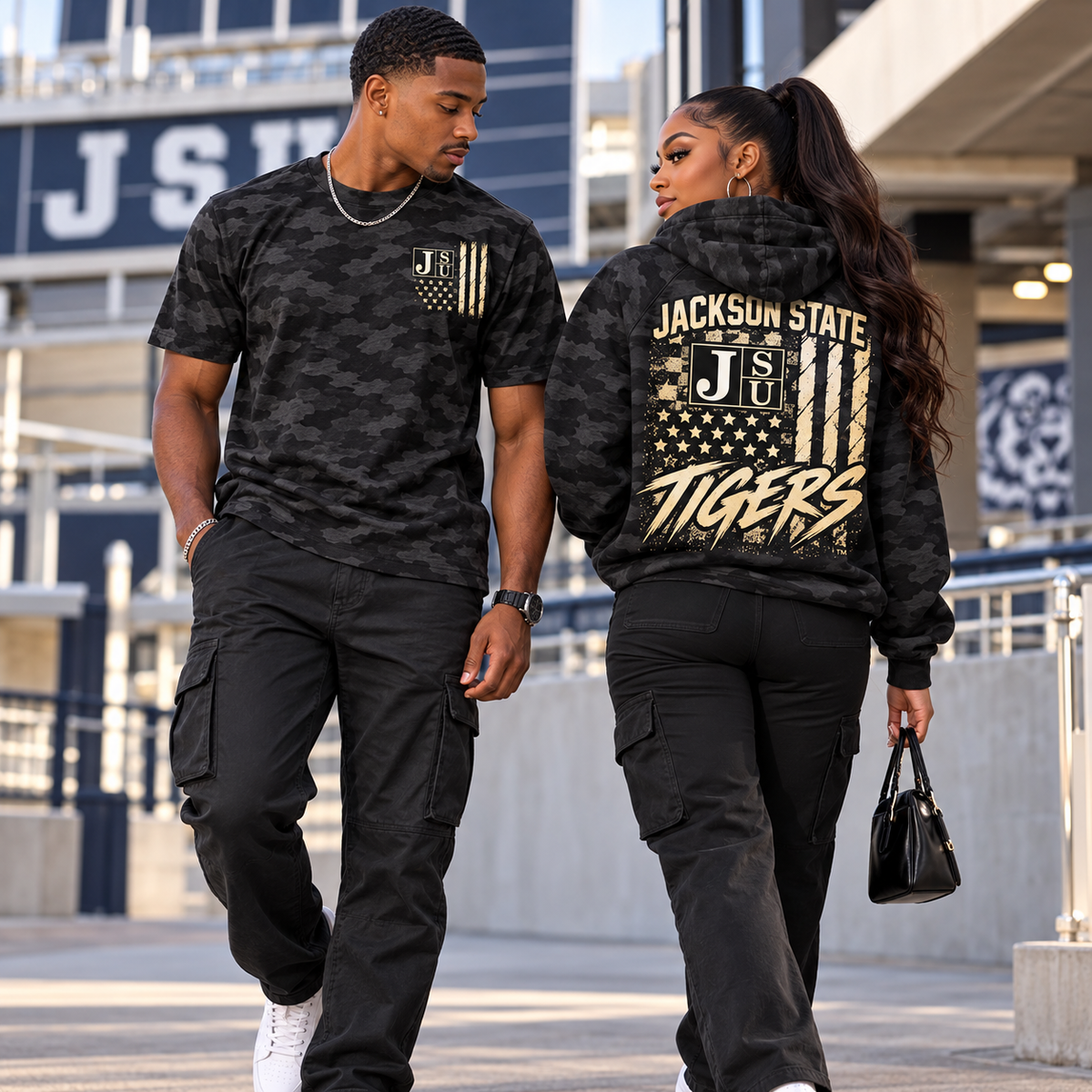 Jackson State Tigers Salute to Service Black Camo apparel product photo