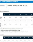 Champion jersey tee size chart with measurements
