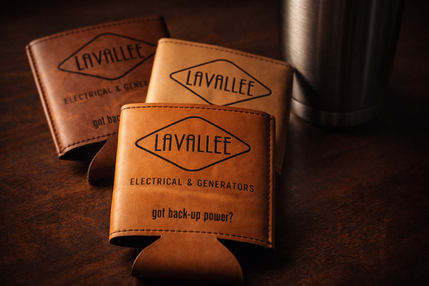 Lavallee Electrical & Generators Magnetic Leatherette Can Cooler (Koozie Style) | Got Back-Up Power Drink Holder