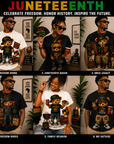 Juneteenth bear graphic t-shirt collection collage showing multiple shirt designs