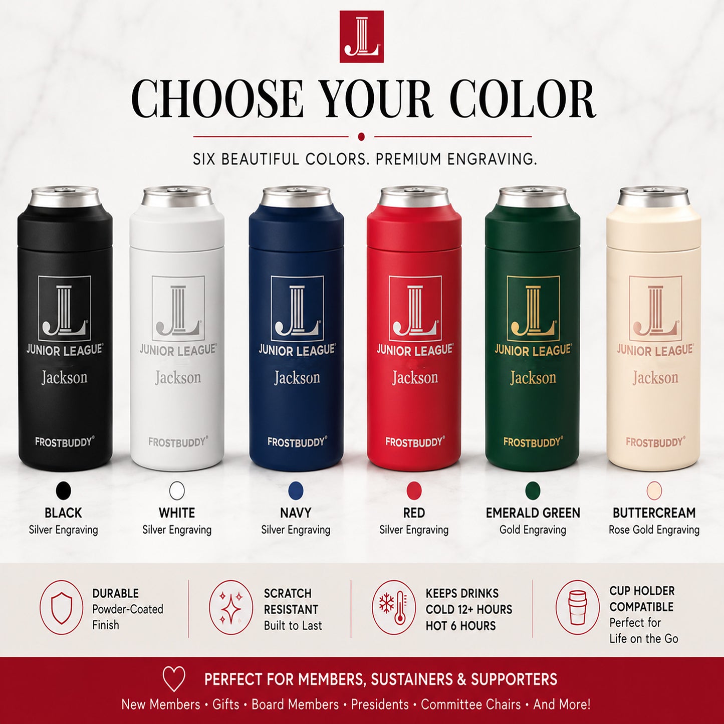 Official Junior League® Frost Buddy Universal Buddy | Personalized Chapter Engraved Can Cooler
