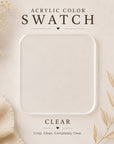 Clear acrylic color swatch on a neutral background with decorative elements