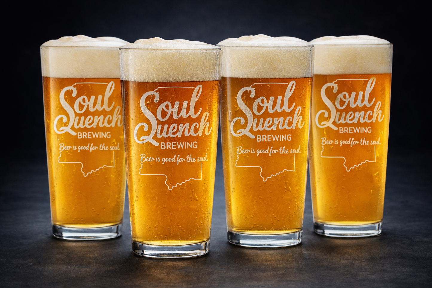 Custom Laser Engraved Beer Glass Sets for Soul Quench Brewery | Pint and Belgian Beer Glassware