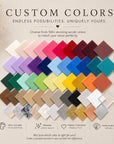 Collection of colorful acrylic color samples with text about custom colors and endless possibilities.