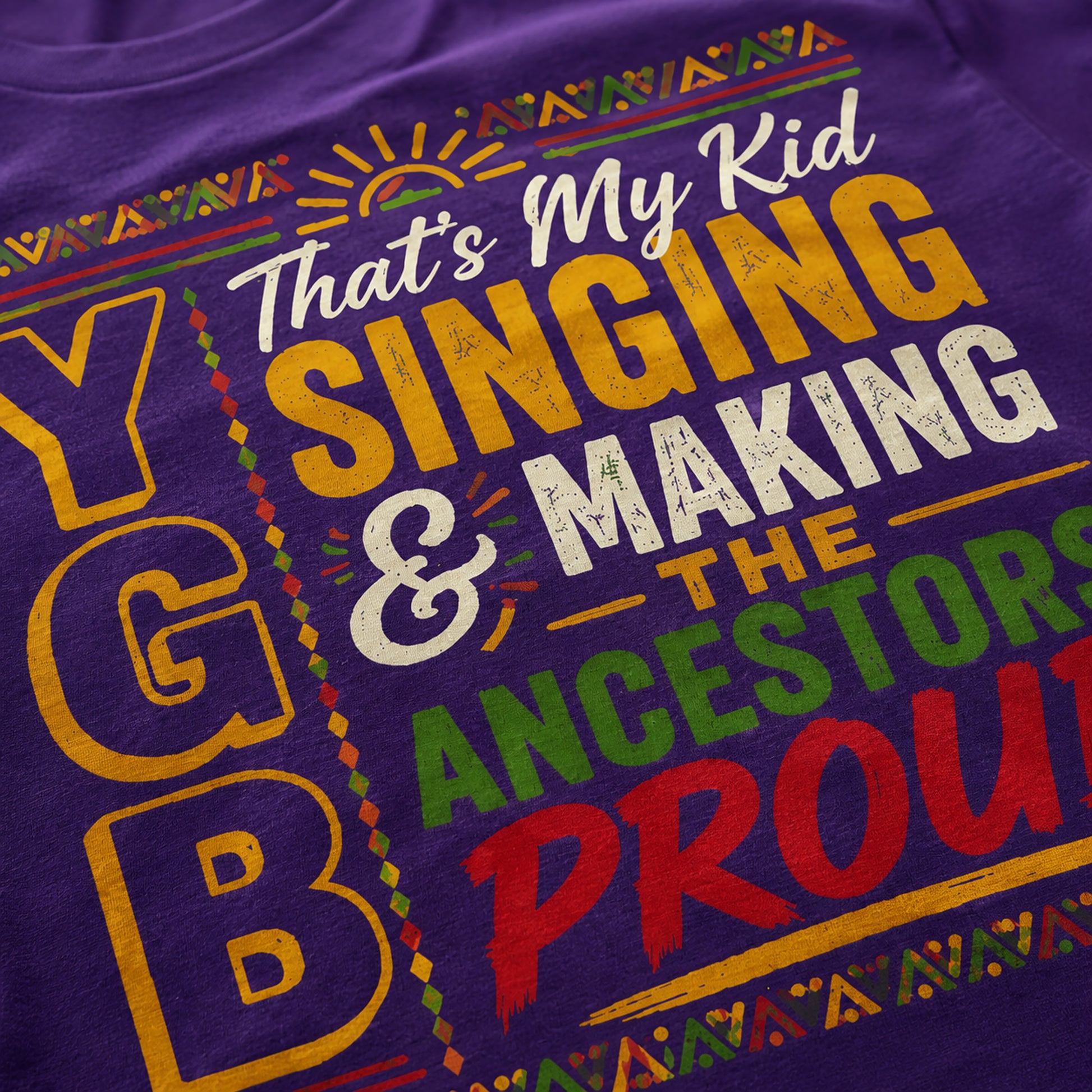 Colorful text design on a purple background with decorative elements.