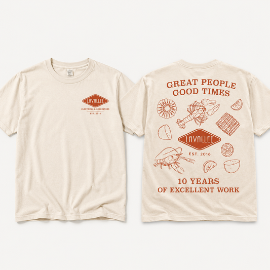 Lavallee 10-Year Anniversary Custom Company T-Shirt | Bulk Employee Event Shirts | Custom Business Celebration Tee