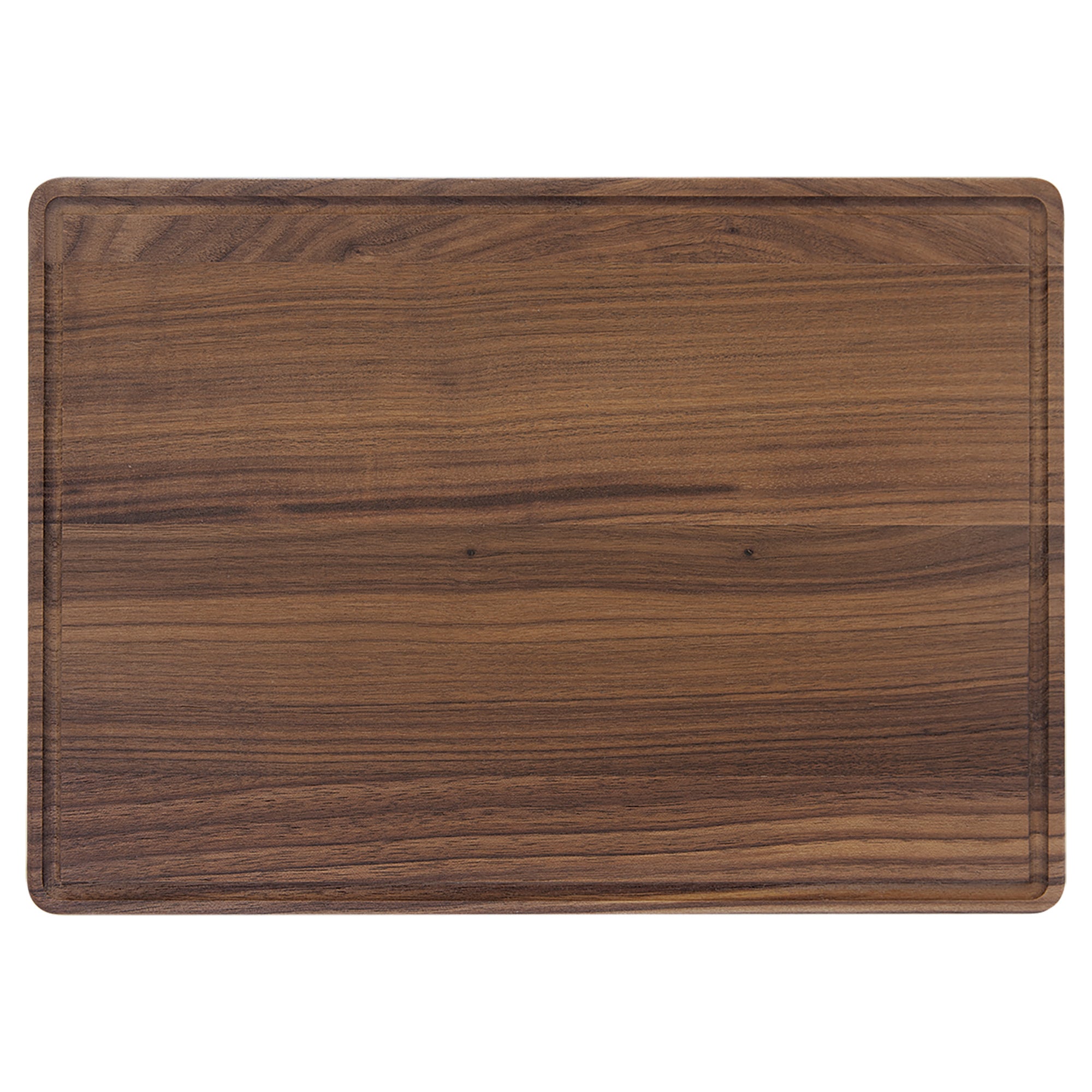 Wooden cutting board with a brown finish on a white background