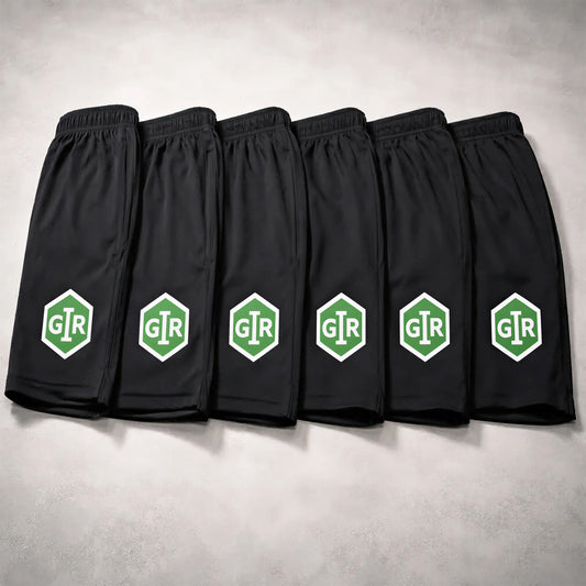 GIR Powersports black performance shorts with green logo