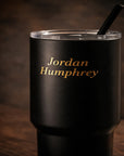 Gold Plate tumbler close-up showing gold engraving reveal