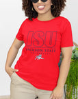 Red unisex crew neck T-shirt with JSU front graphic and Tiger mascot