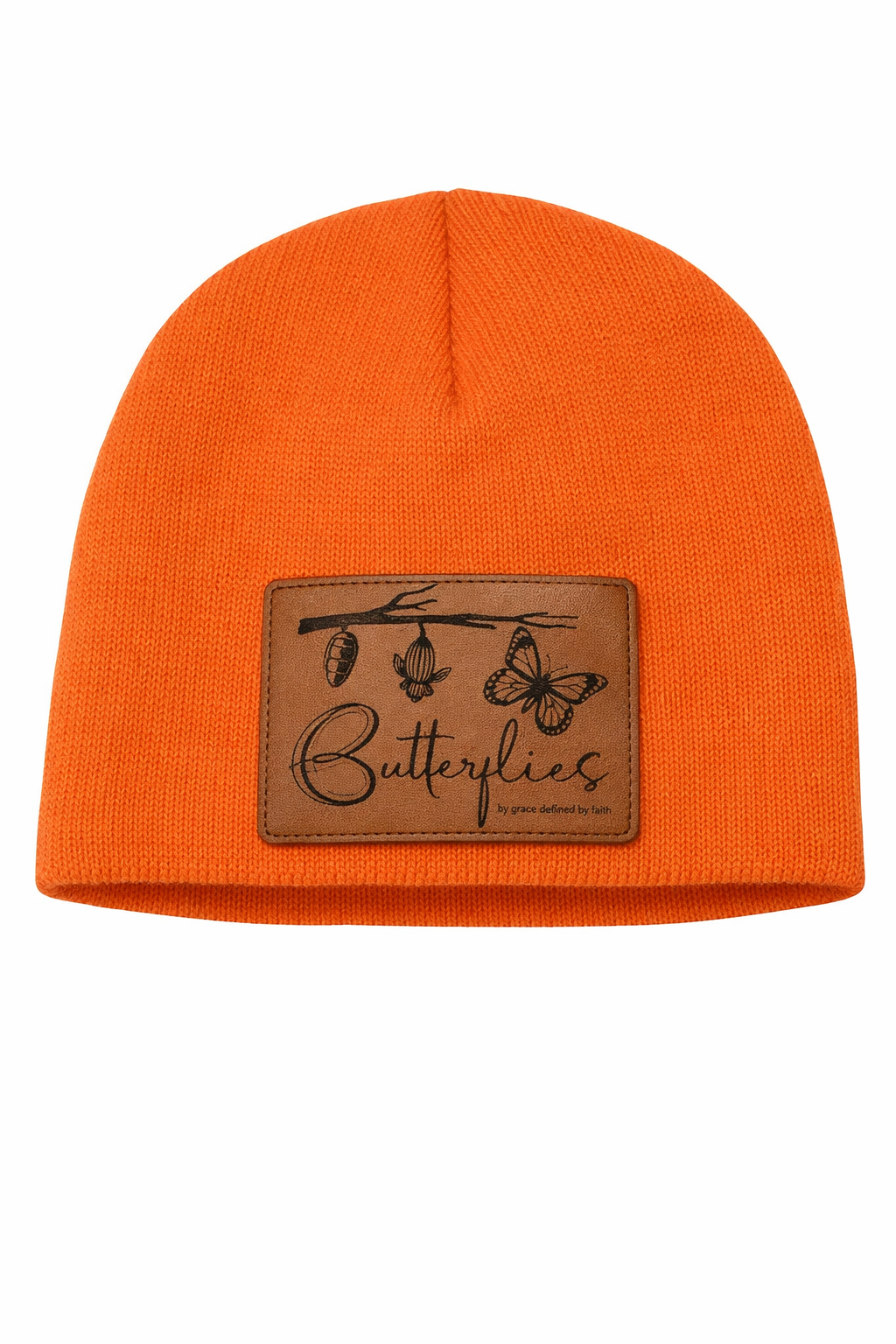 Butterflies Leather Patch Beanie Knit Cap