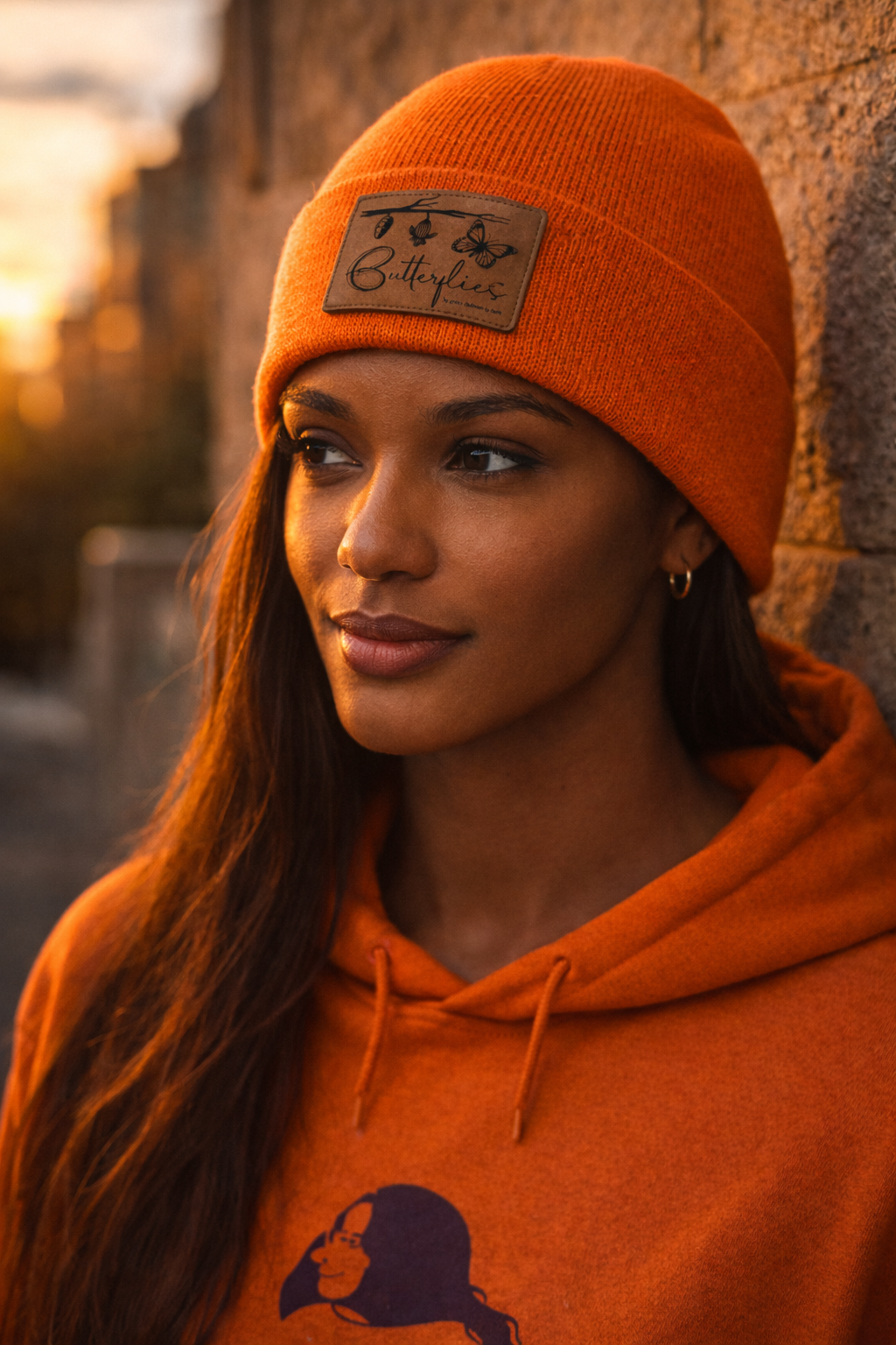 Butterflies Leather Patch Beanie Knit Cap