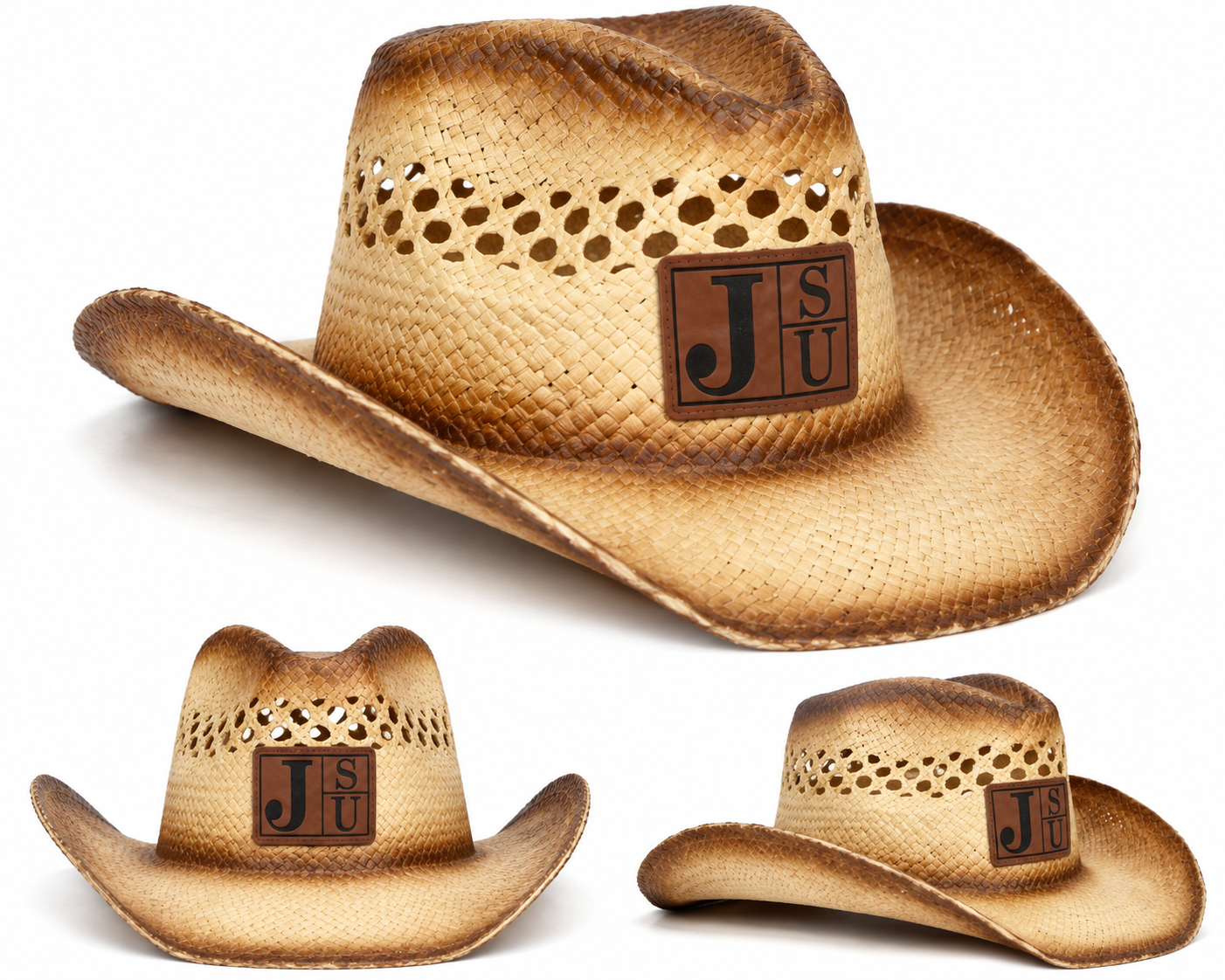 Jackson State University JSU Faded Straw Cowboy Hat with Engraved Leather Patch