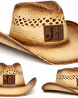 Jackson State University JSU Faded Straw Cowboy Hat with Engraved Leather Patch