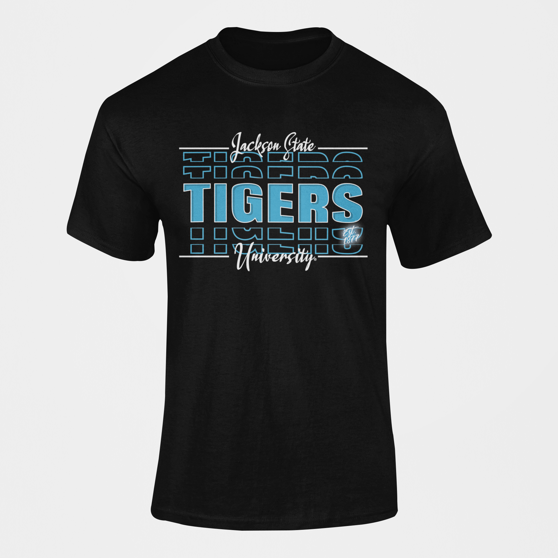 Black short-sleeve T-shirt with blue Tigers front graphic