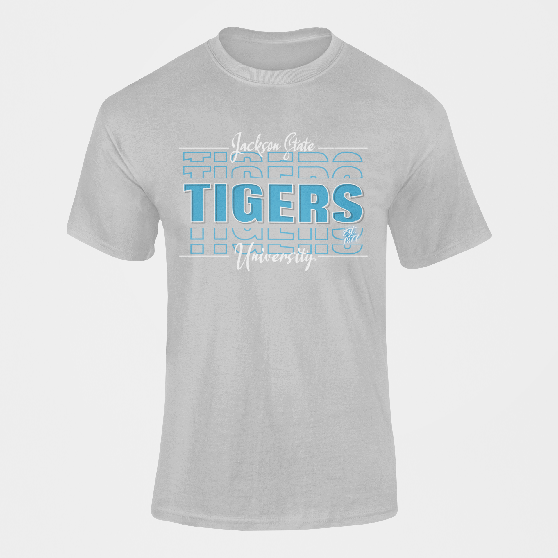 Gray short-sleeve T-shirt with blue Tigers front graphic