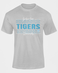 Gray short-sleeve T-shirt with blue Tigers front graphic