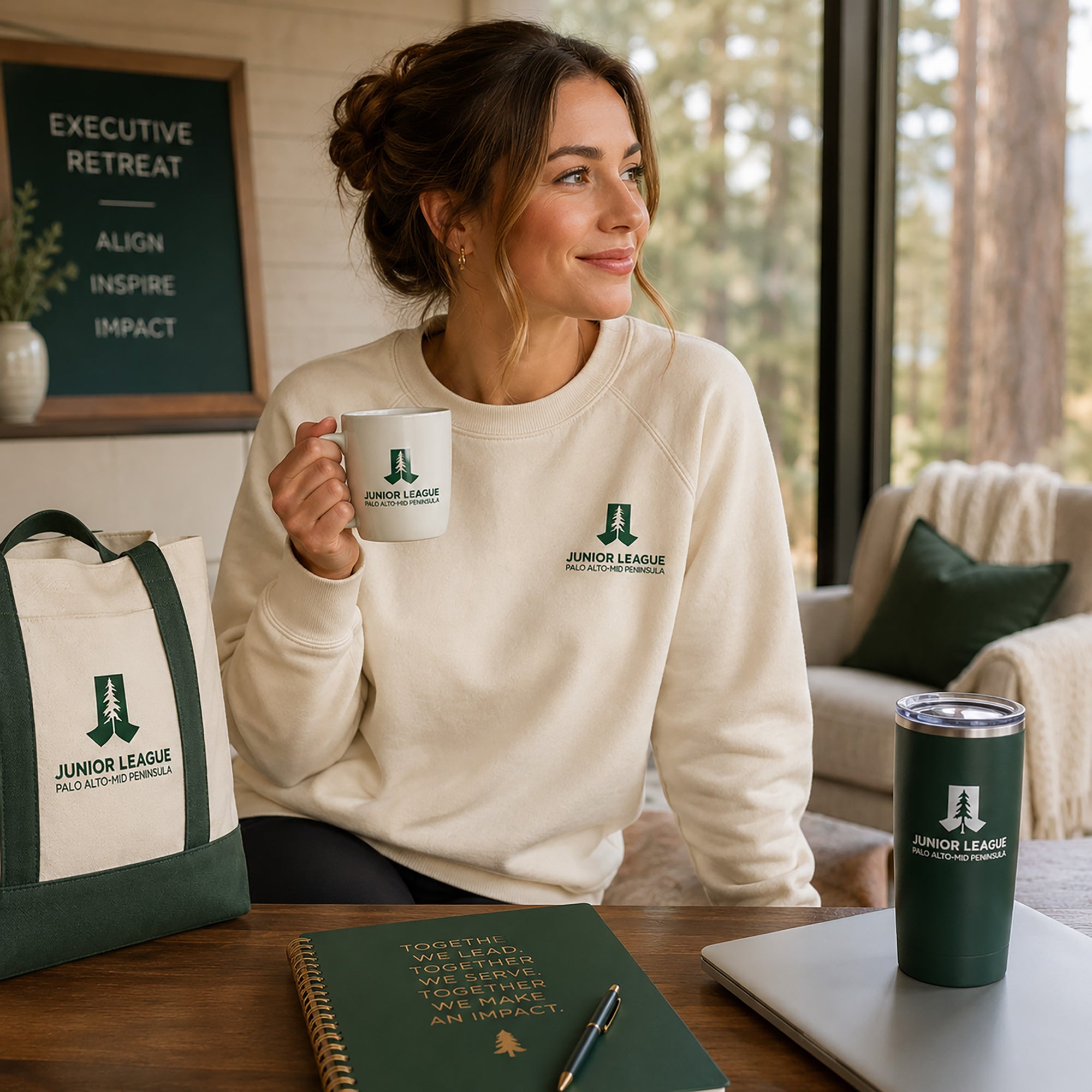 Natural raglan sweatshirt worn with chest logo