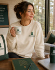 Natural raglan sweatshirt worn with chest logo
