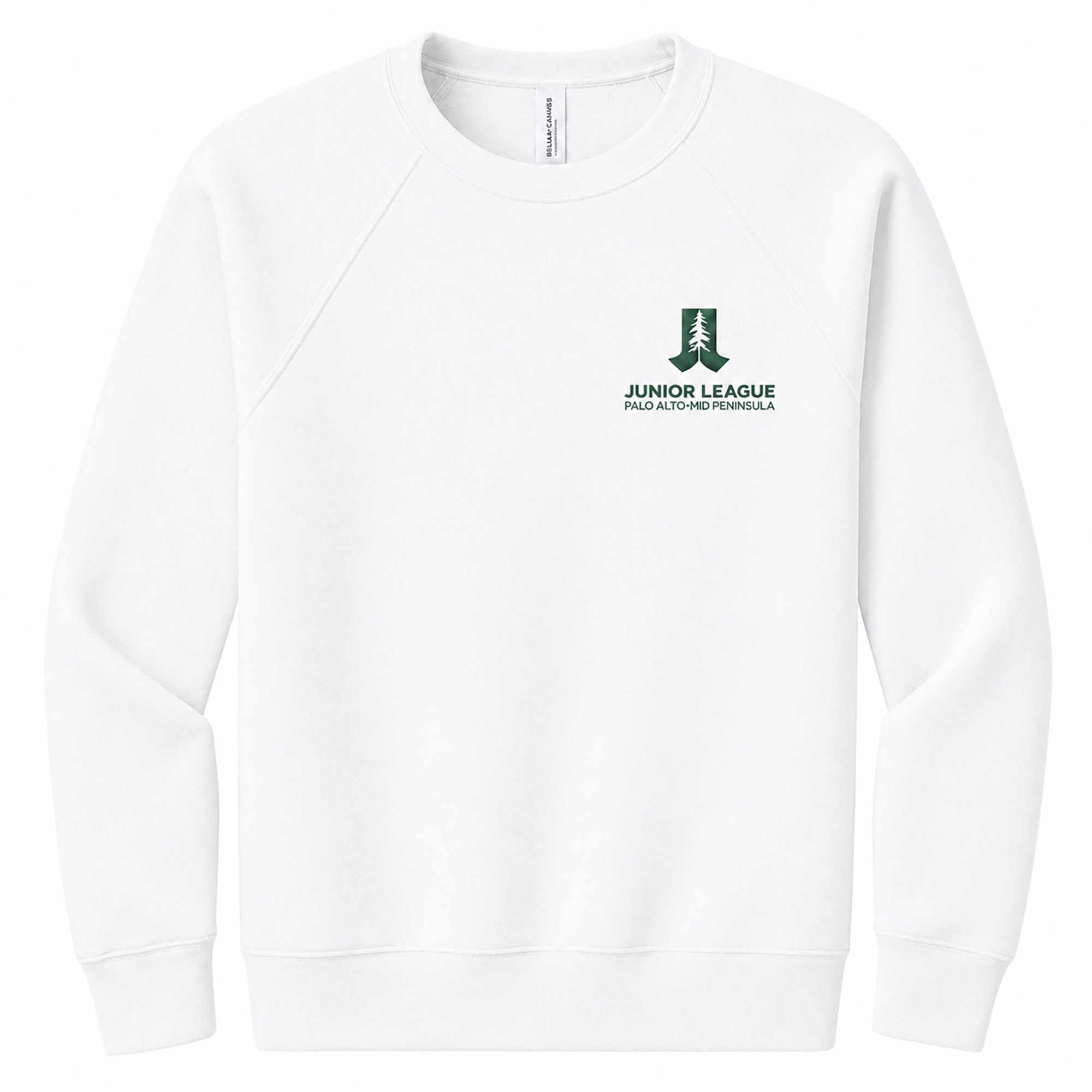 White raglan sweatshirt with small chest logo