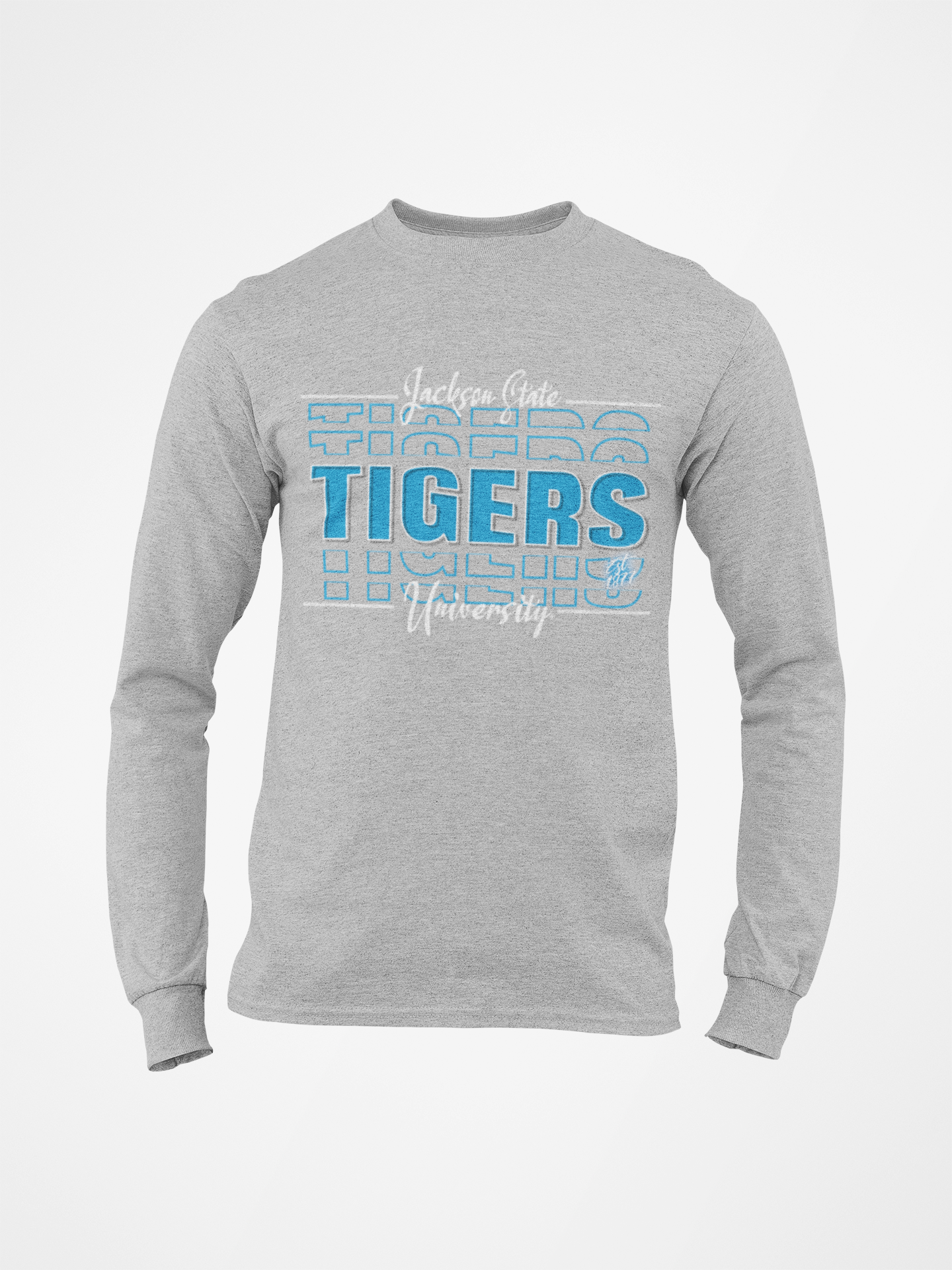 Gray long-sleeve t-shirt with 'TIGERS' front graphic