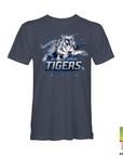 Navy heather crewneck t-shirt with blue tiger logo and Jackson State Tigers graphic
