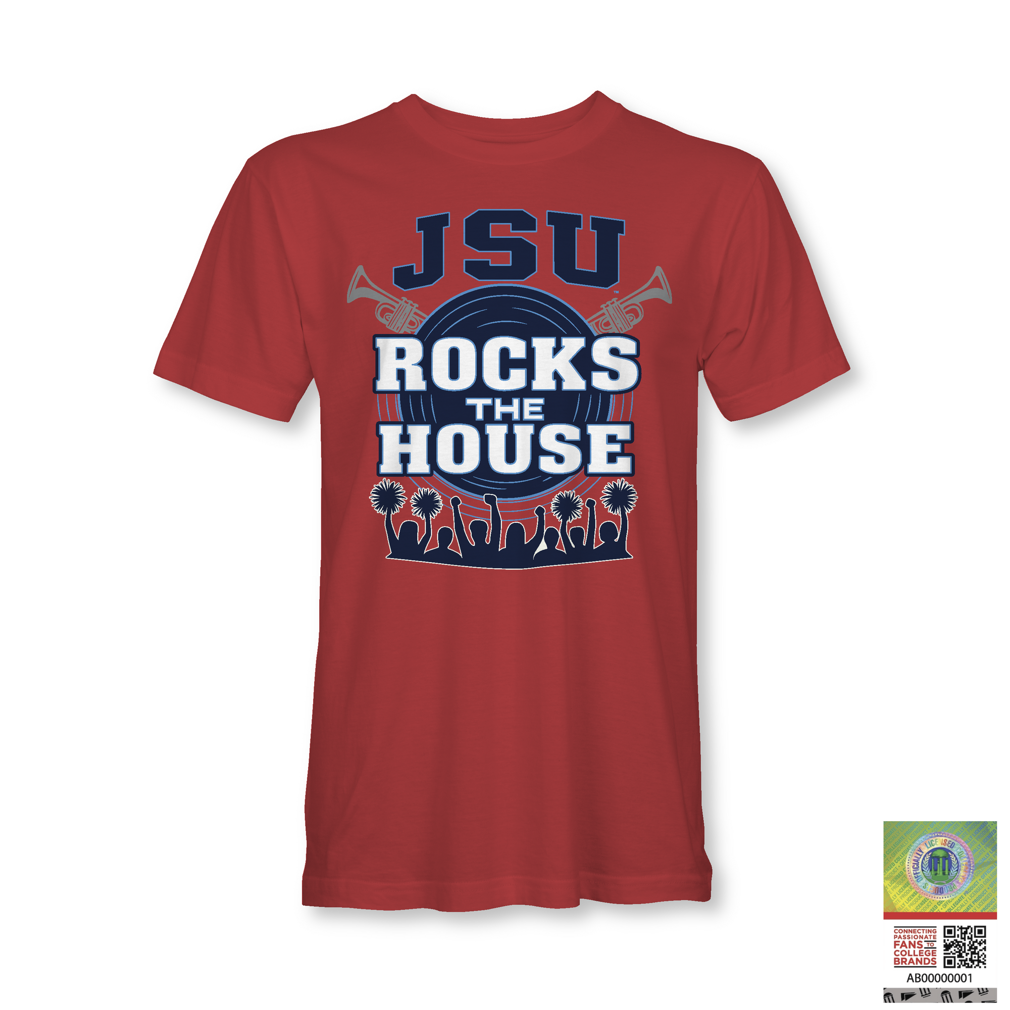 Red toddler T-shirt with JSU Rocks the House graphic on the front