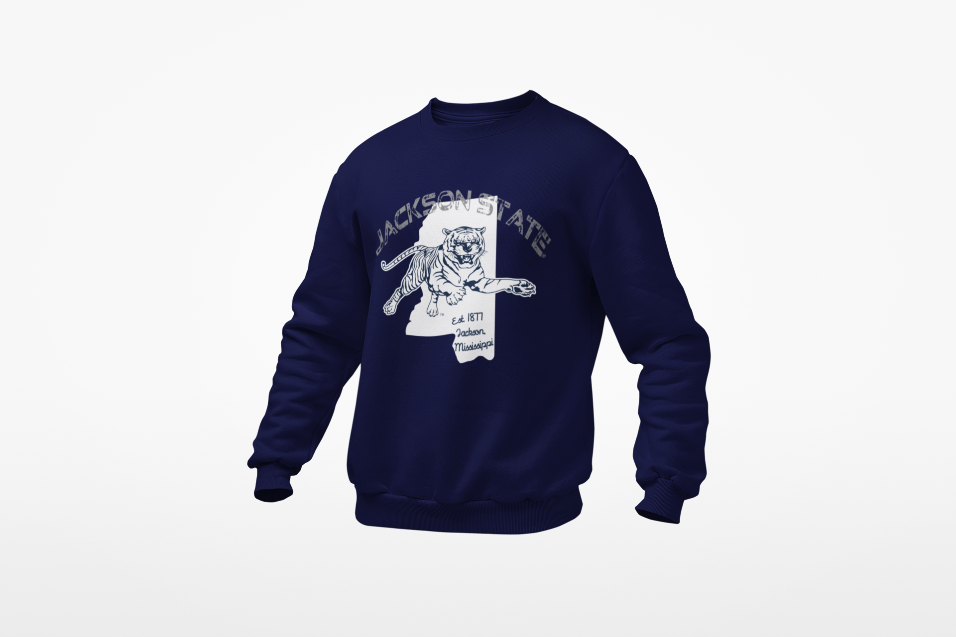 Navy crewneck sweatshirt with front bulldog graphic print