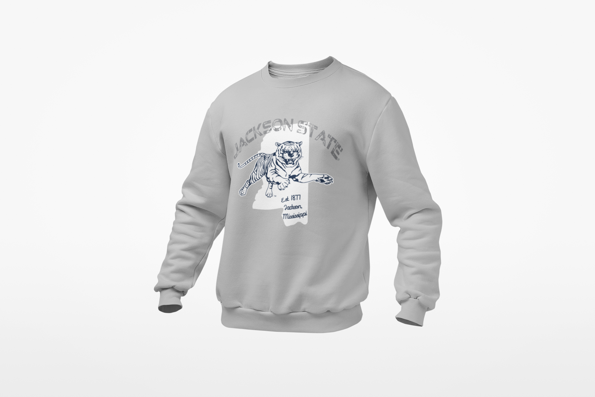 Light gray crewneck sweatshirt with front bulldog graphic print