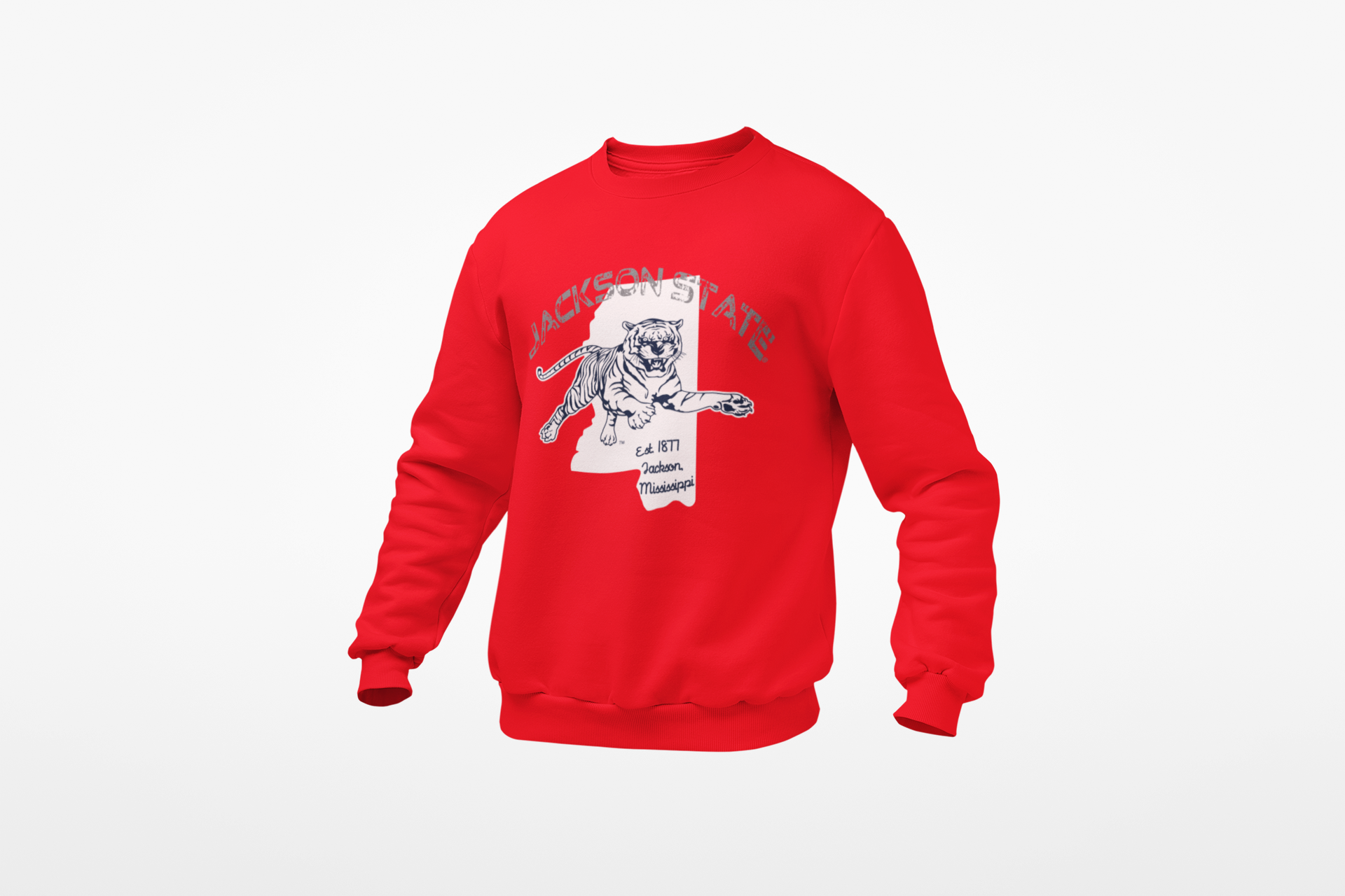 Red crewneck sweatshirt with front bulldog graphic print