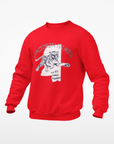 Red crewneck sweatshirt with front bulldog graphic print