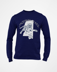 Navy long sleeve t-shirt with light Jackson State tiger graphic on chest