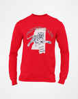 Red long sleeve t-shirt with light Jackson State tiger graphic on chest