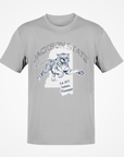 Gray short-sleeve T-shirt with white tiger logo graphic on chest.