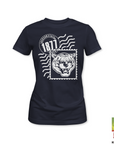 Dark navy ladies crewneck T-shirt with white 1871 tiger and wave graphic