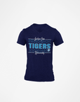 Navy blue v-neck short-sleeve t-shirt with Tigers front graphic