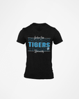 Black v-neck short-sleeve t-shirt with Tigers front graphic