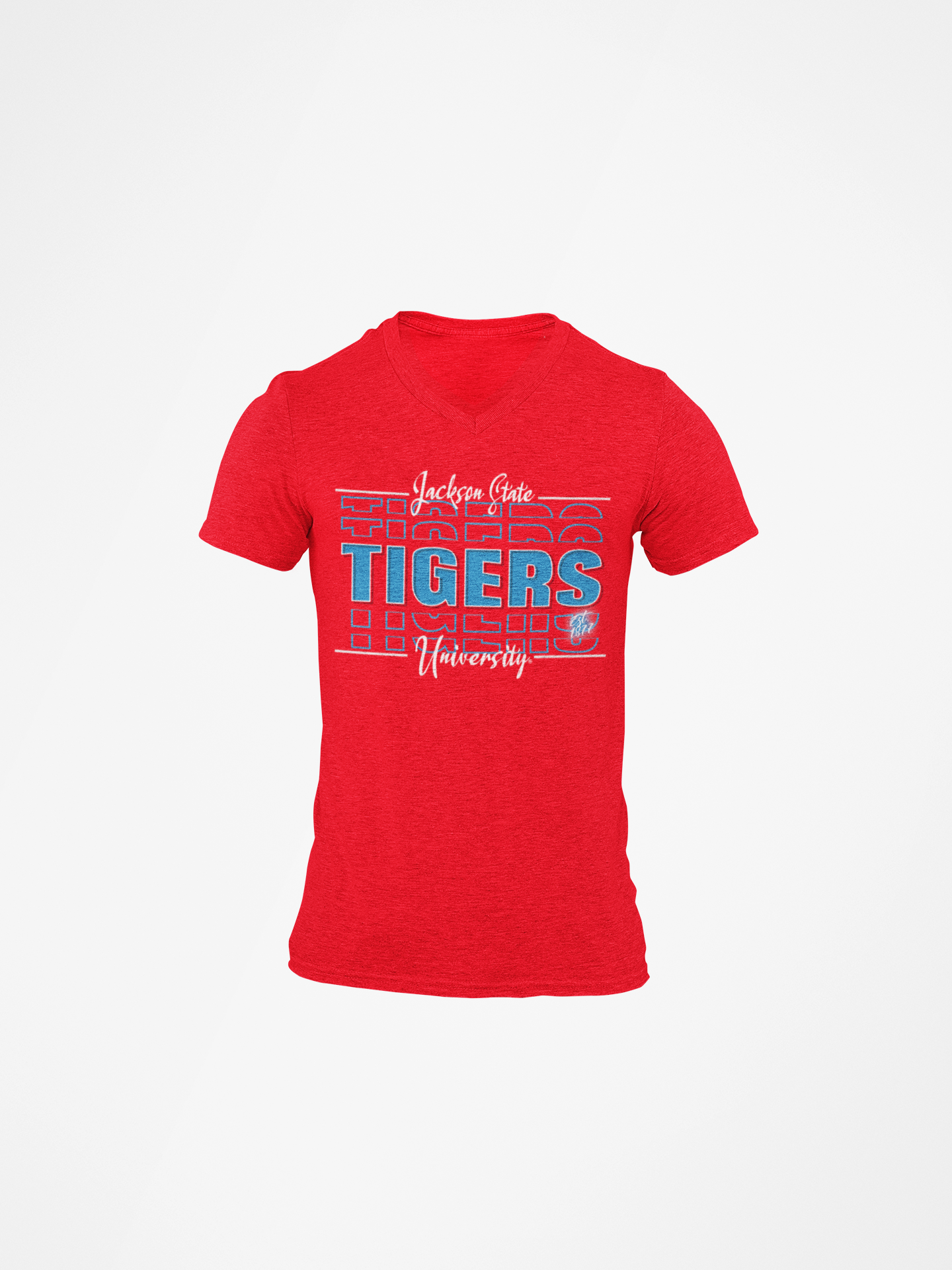 Red v-neck short-sleeve t-shirt with Tigers front graphic