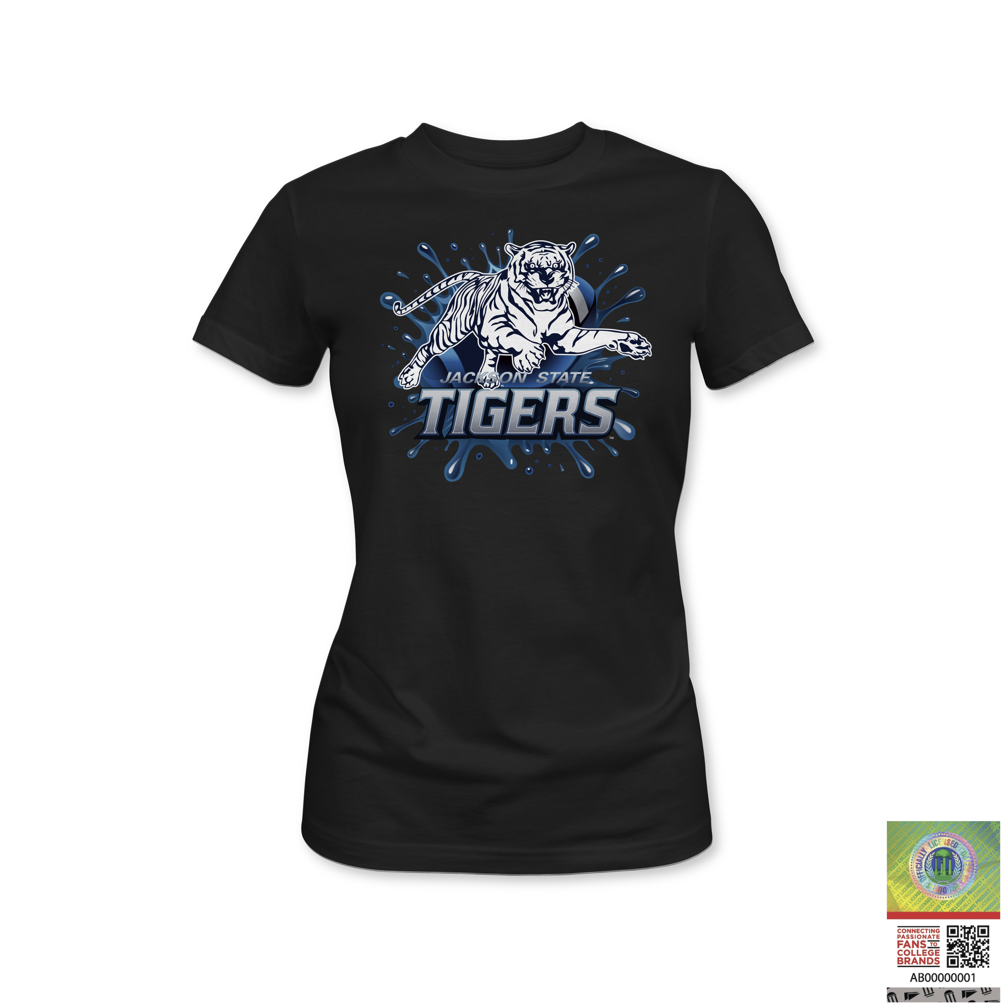 Short sleeve t-shirt in black with Tiger mascot graphic and “TIGERS” logo on chest