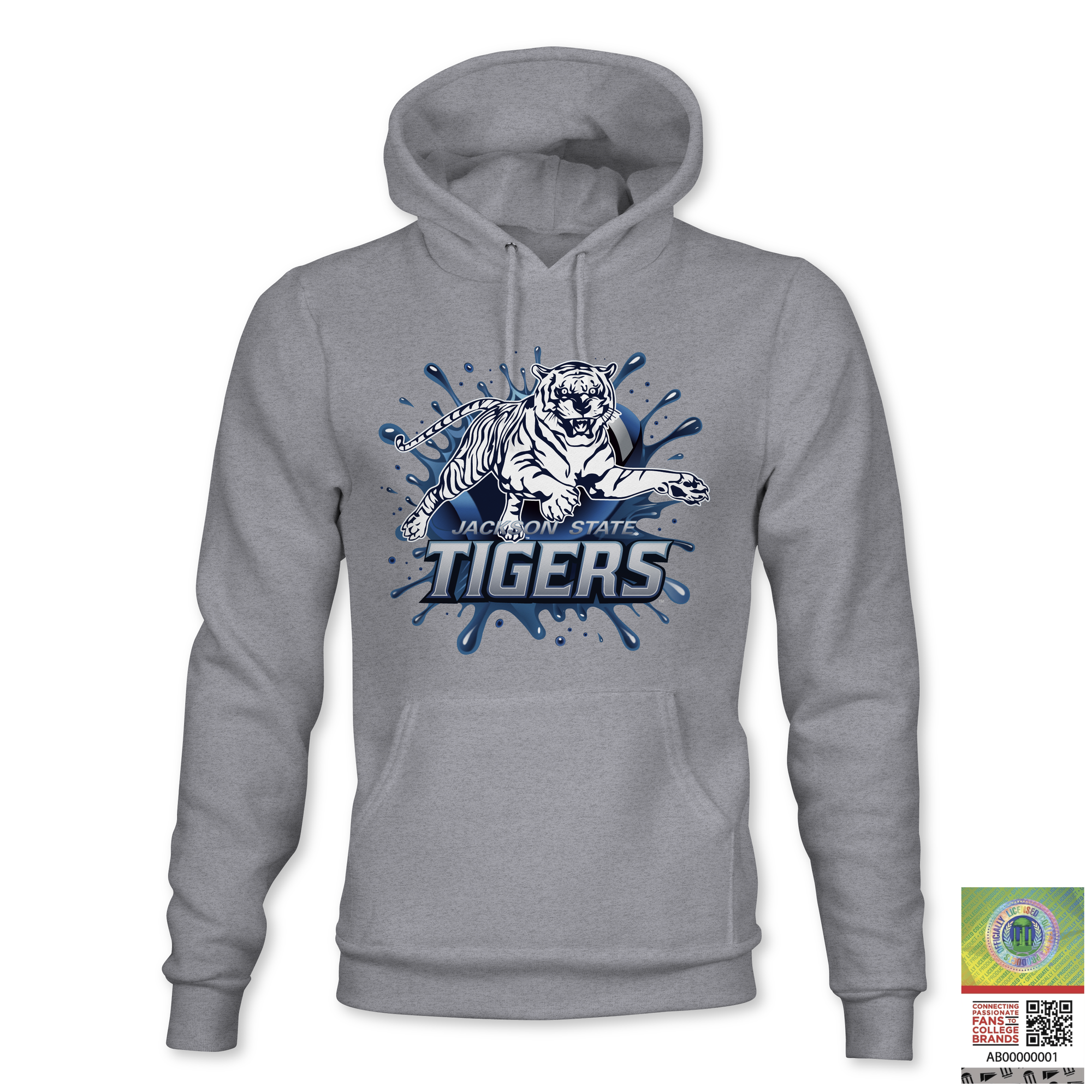 Pullover hoodie in heather gray with Tiger graphic and “TIGERS” logo on the chest