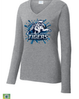 Heather gray Jackson State Tigers long-sleeve V-neck shirt with blue splash logo