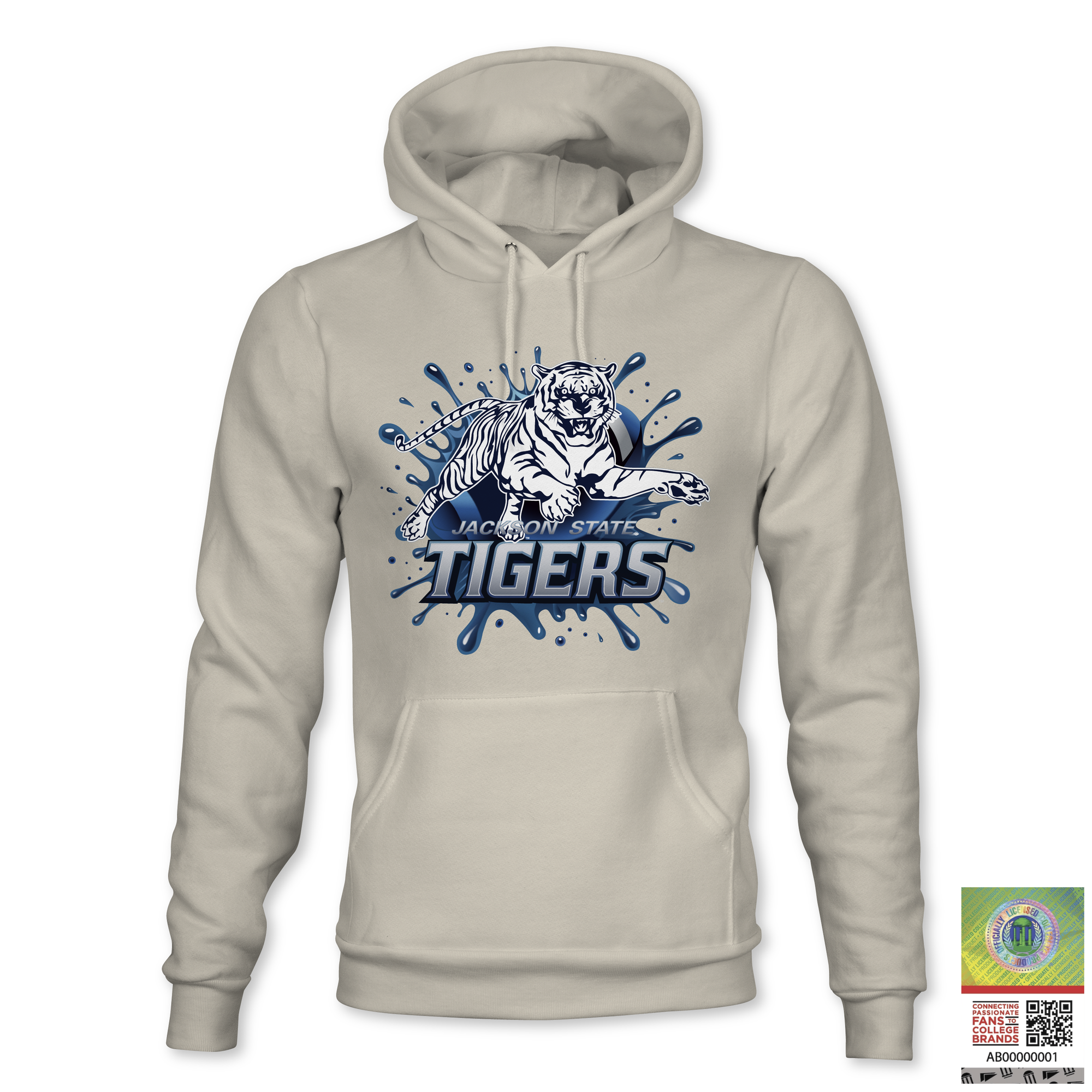 Pullover hoodie in light gray with Tiger graphic and “TIGERS” logo on the chest