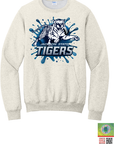 Natural crewneck sweatshirt with front pouch pocket and blue Tiger graphic
