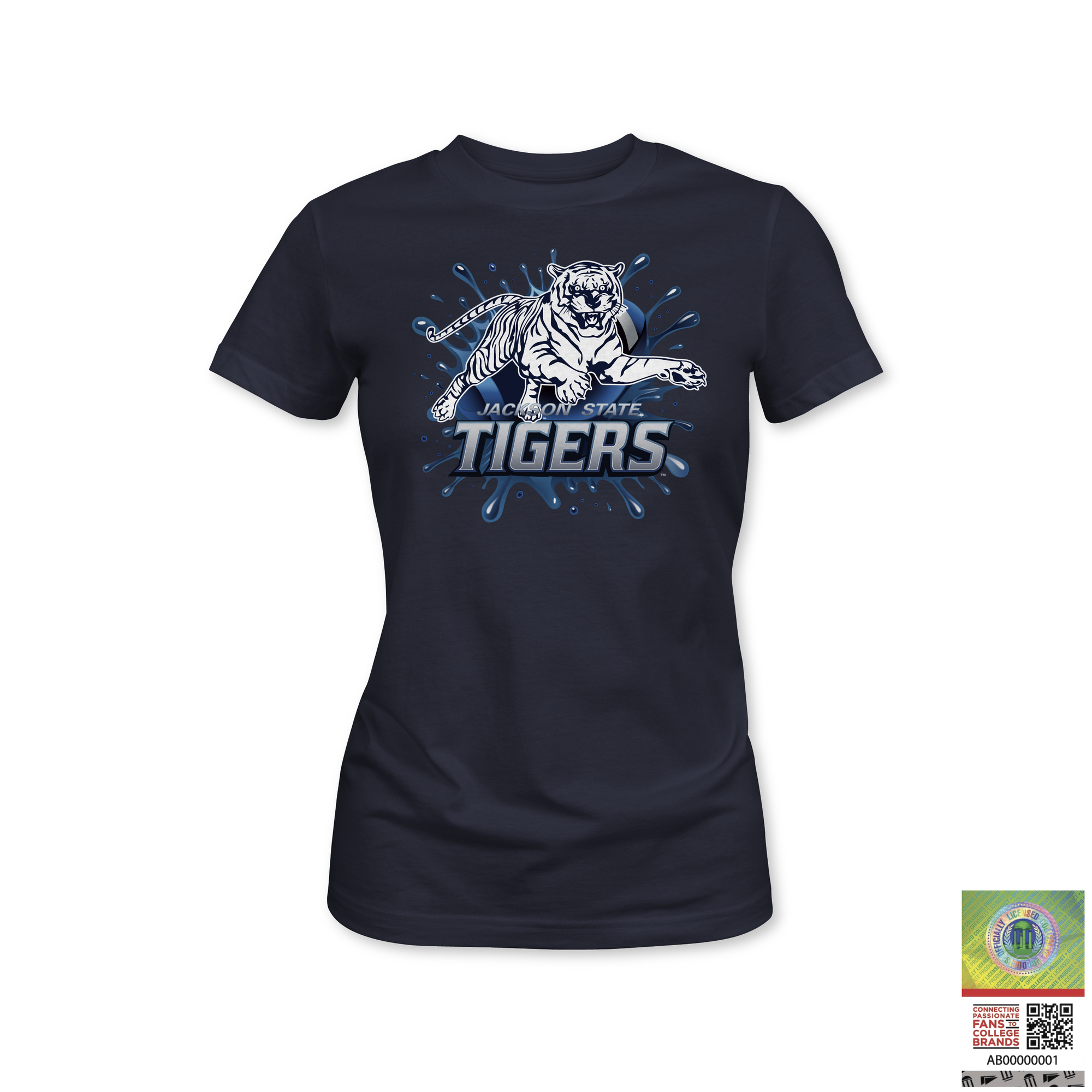 Short sleeve t-shirt in navy with Tiger mascot graphic and “TIGERS” logo on chest