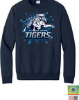Navy crewneck sweatshirt with front pouch pocket and blue Tiger graphic