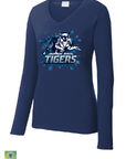Navy Jackson State Tigers long-sleeve V-neck shirt with blue splash logo