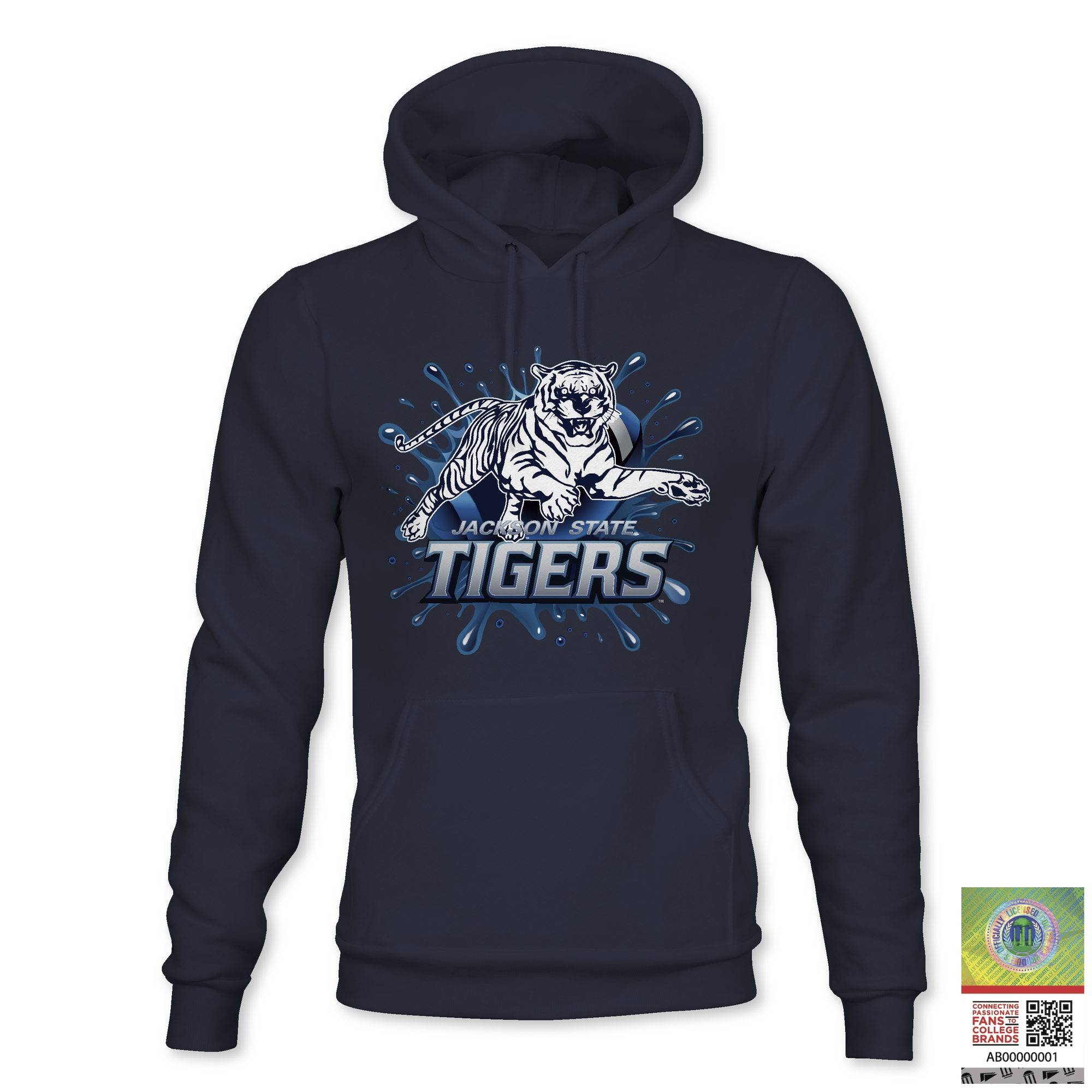 Navy pullover hoodie with blue Tigers tiger mascot graphic
