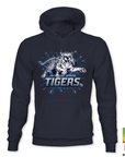 Navy pullover hoodie with blue Tigers tiger mascot graphic